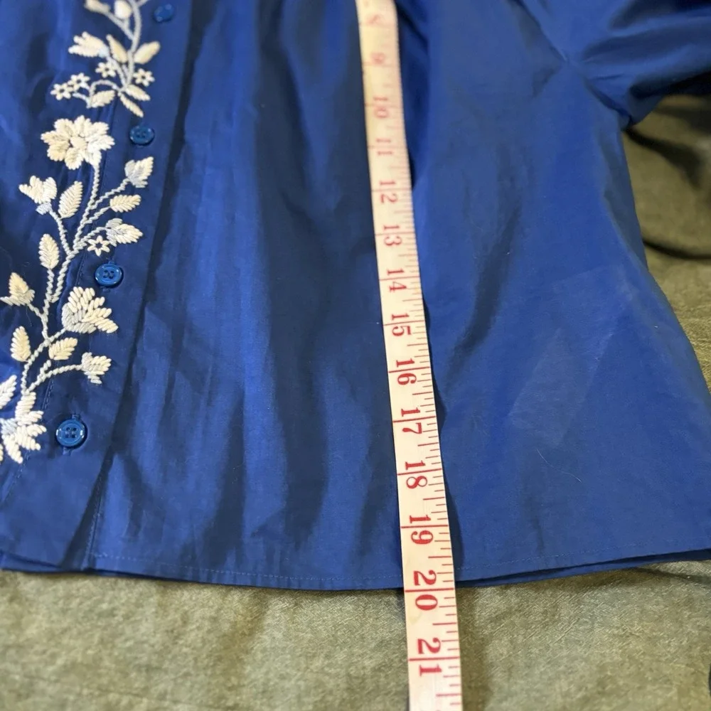 Zara Cropped Floral Blouse Womens S Blue Embroidered Boho Prairie Cottagecore - Picture 6 of 7